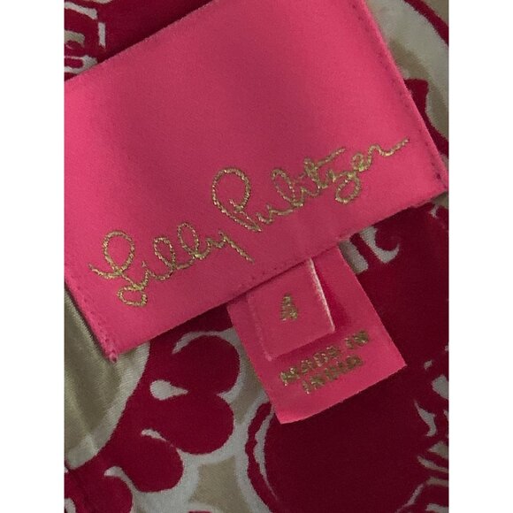 Lilly Pulitzer Tinslee Poinsettia Red V Neck Floral Long Sleeve Midi Dress Sz 4 - Picture 6 of 12